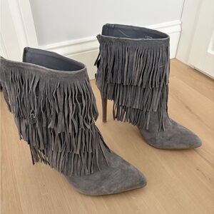 Steve Madden Charcoal Fringe Suede Heeled Boots